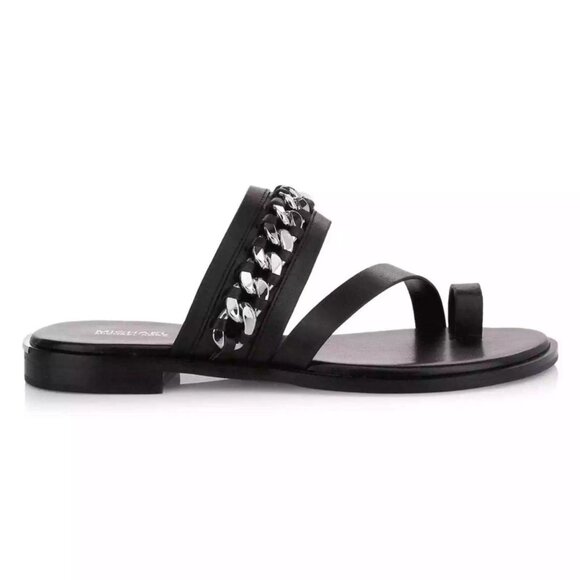 Michael Kors Black Leather Sandals with Silver Chain Design Size 10 - Picture 1 of 13